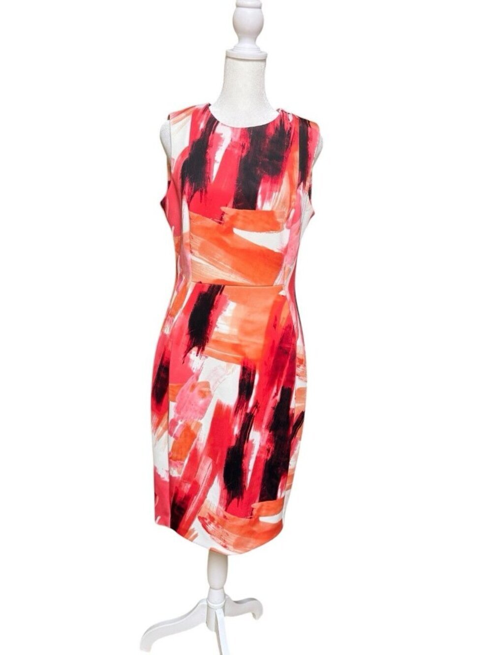 Calvin Klein Abstract Print Sheath Dress Stretch Sleeveless Career